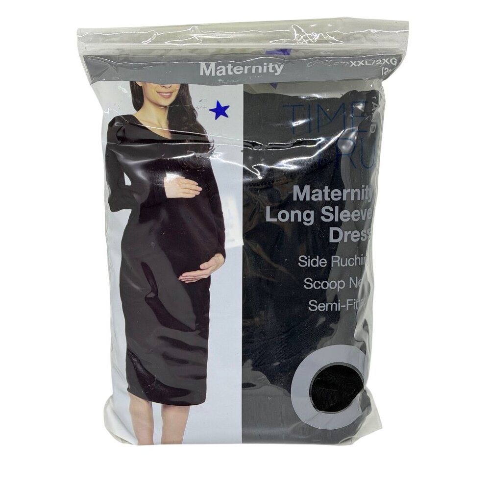 NEW Time and Tru Maternity LS Dress 2XL 20 Solid Plain Black Semi-Fitted Casual